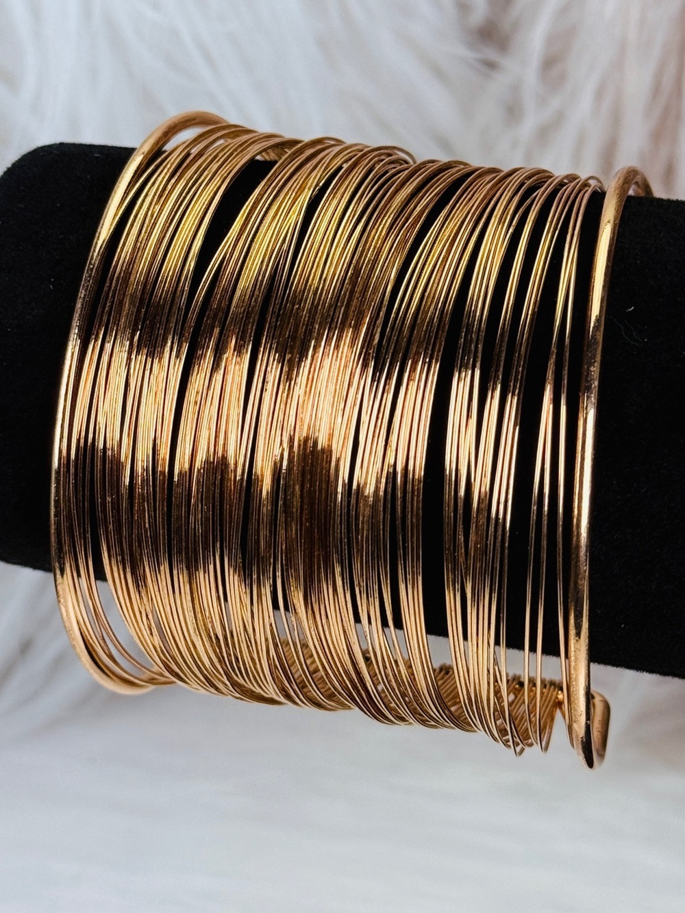 Bohemian chic Large cuff goldish coppertone Wired Bracelet